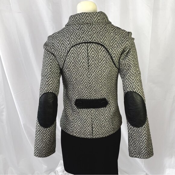 SICILY CLOTHING CO. WOOL COAT BLACK AND WHITE WINTER JACKET LEATHER TRIM SIZE XS - Picture 4 of 13